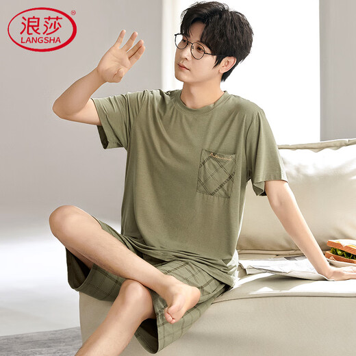 浪莎（LangSha）莫代尔男士睡衣薄款短袖大码宽松家居服套装2025新款 6623 L
