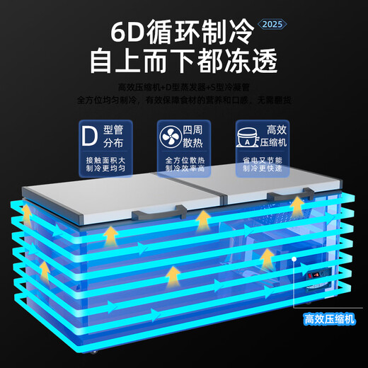 Royalstar Freezer Commercial Large Capacity Full Freezer Horizontal Freezer Household Refrigerator Freezer Dual-Temperature Commercial Large Freezer Freezer Display Cabinet High Cost-Effectiveness 688 Single Temperature Copper Tube First-Class Energy Efficiency Digital Display Temperature Control