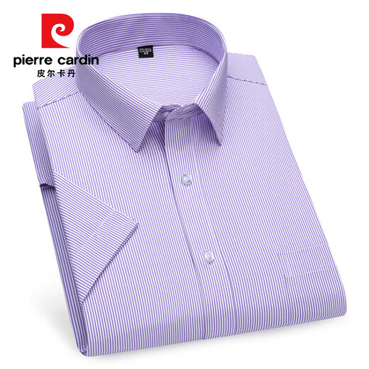 皮尔卡丹（pierre cardin）衬衫男士高端纯棉短袖夏季衬衣休闲商务免烫抗皱纯色凉感舒适 DX6621 39
