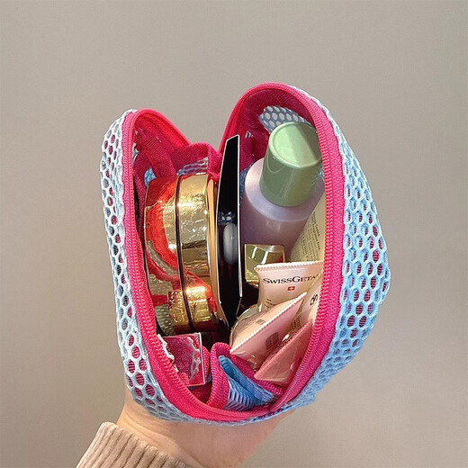 Shouli Dopamine Tofu Bag Mini Mesh Portable Travel Toiletries and Cosmetics Storage Bag Touch-up Bag Mesh Sundry Bag Rose Red With Handle Mesh Storage