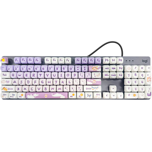罗技（Logitech）K845机械键盘背光有线键盘 游戏电竞键盘 茶青红轴键盘DIY键帽 办公游戏键鼠套装 全尺寸104键盘 K845-紫色渐变兔键帽 青轴