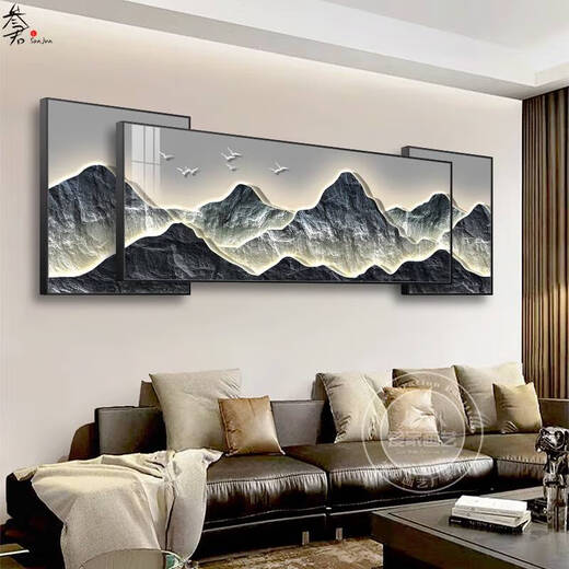 咏幻客厅墙壁画挂画沙发背景墙装饰画感客厅大白墙客厅叠加画 K829/金鹿+财 叠加总长50*160cm/晶瓷画/金铝