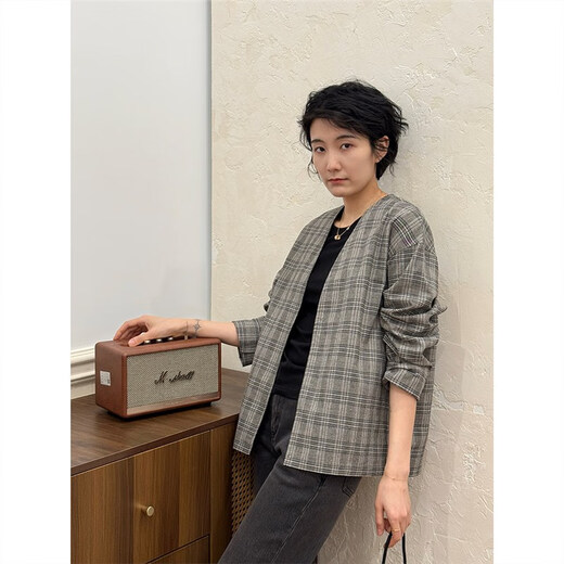 Langqing Tong Zhou Langqing kleine Leinenplaidjacke 2025 Neue Frauen Sommer V-Ausschnitt Dünne Strickjacke Casual Lose Top Plaids Empfohlen 90-100 Jin [Jin ist 0,5 kg]