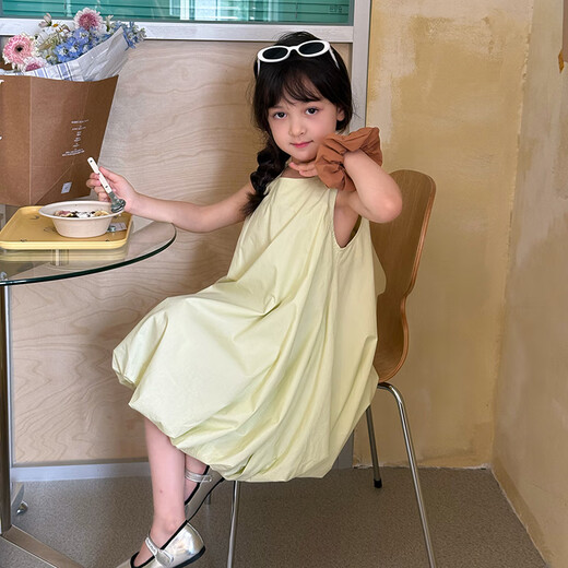 Style coréen mignon boute de fleur jupe bébé skirt enfant enfants en coton décontracté jupe sans manches robe princesse jaune vert cm hauteur recommandée 155-165 160