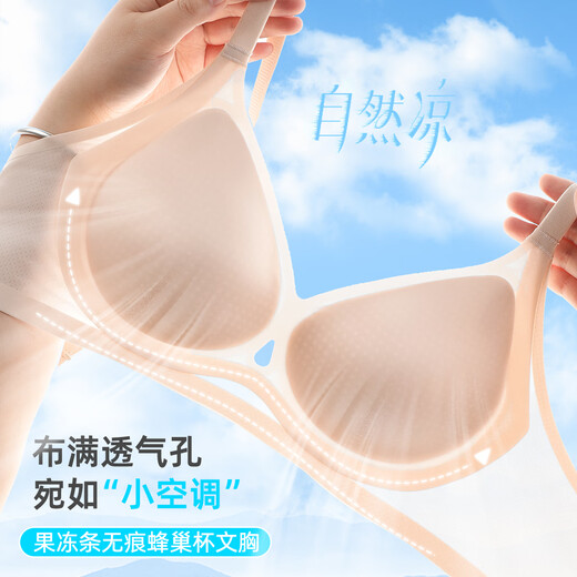 雅黛俪（ALDOLA）轻薄文胸夏季清凉聚拢美背无痕大胸显小隐形果冻条软支撑 裸肤粉 L
