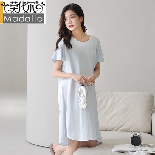莫代尔2025新款莱赛尔棉女士睡衣女带胸垫圆领舒适柔软休闲可外穿连衣裙 HC-C-25L701女百合绿带胸垫 L