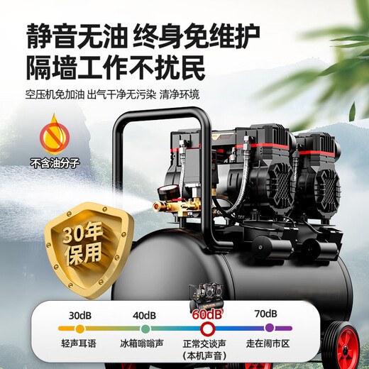 大海边空压机低音无油空气压缩机小型家用汽泵大功率工业级木工打气泵 60L-3890W【数显无刷】 无油低音免保养