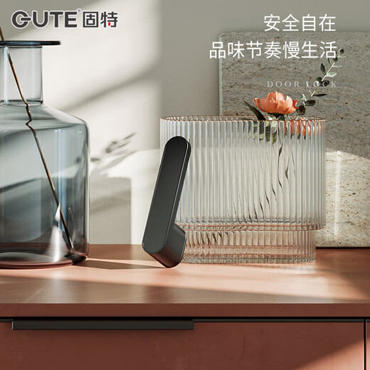 固特门锁静音极简室内卧室房门现代简约木门磁吸意式家用锁具门把手 9708灰色+3片平开合页+门吸