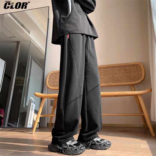 CLOR straight sweatpants men's autumn and winter men's sports casual trousers loose and versatile machete pants CL81 black 2XL