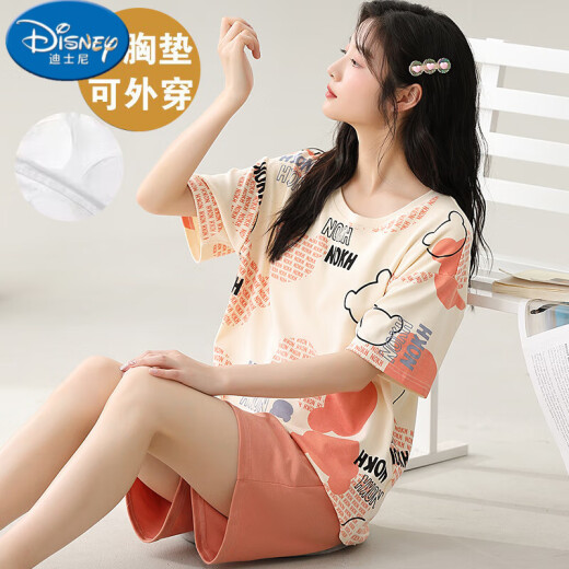 Disney Summer Damen-Kurzärärer-Pyjamas mit Baumwolle, in sich geschlossene Brustpolster, integrierte Heimkleidung, dünner Stil, großer Größe, Sommer, GXT1047 Match M (Empfohlen 75-95jin [Jin gleich 0,5 kg]))