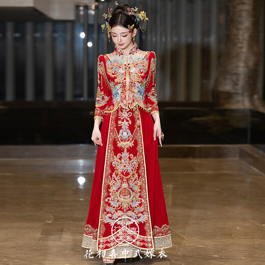 Taozilang Xiuhe clothing 2025 new bride wedding Chinese toast dress heavy industry velvet wedding dress slimming S