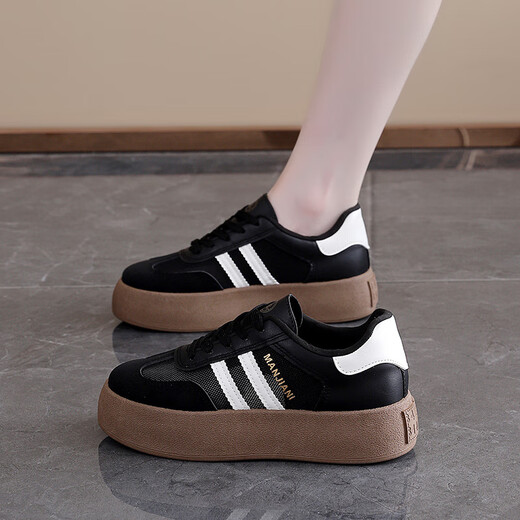 Woodpecker thick-soled mesh breathable German training shoes for women 2025 new summer retro niche height-enhancing shoes versatile board shoes beige 36