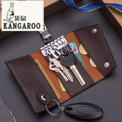 袋鼠（KANGAROO）钥匙包男真皮钥匙套女家用钥匙扣简约钥匙收纳包迷你卡包时 黑色