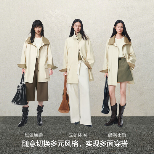 太平鸟【张婧仪同款】人生风衣外套女25年商场新款卡其色A1BEF3329 香草绿 XS 150