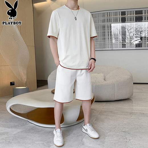 Playboy (Playboy) Camiseta de manga corta Traje para hombres Summer Summer High-top Roport Sports Whorts de camiseta de media manga de dos piezas.
