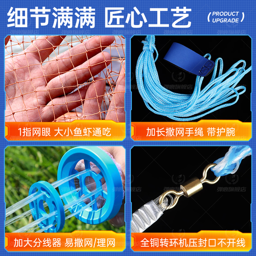 Dilimo Casting Net Hand Throwing Net Fishing Net Fishing Net Frisbee Net Casting Fishing Net Large Frisbee Type Fishing Net Rotary Net Pulling Net Fishing Net Steel Pendant Monofilament Line Frisbee Net - Diameter 4.8 Meters