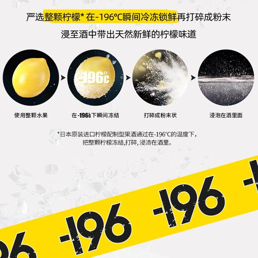 三得利（Suntory）-196℃整颗柠檬味桃子味白葡萄味预调鸡尾酒果酒起泡酒汽泡酒洋酒 【柠檬口味】12罐装