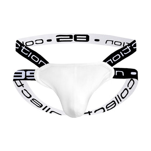 Half men's gay sexy no-take-off thong sexy beltless cotton large bag hollow buttocks exposed gay underwear for men white 3501 L