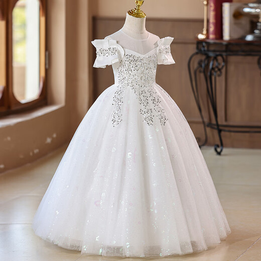 
Anneyol (Anneyol) princess dress girl dress flower child wedding white catwalk high-end performance costume children's performance costume white 140
