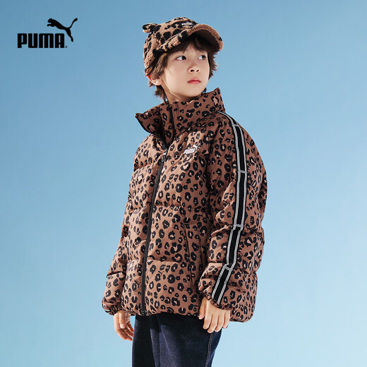 Puma's new children's winter casual puff down jacket, loose and trendy, coffee color tone 00350 140