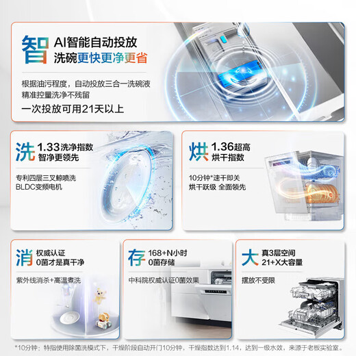 Robam salt-based G1PMax 0-bacteria dishwasher, newly upgraded, 21 sets of large-capacity automatic door opening and drying, 168h long-term storage, first-class water efficiency W76X-G1P, volcanic black, 21 sets of automatic dispensing