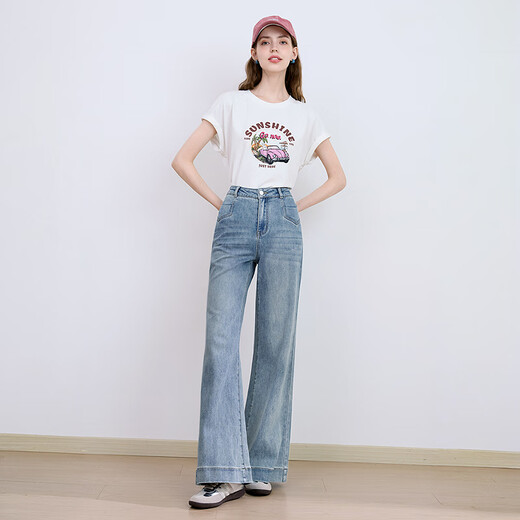 Baitu Betu Frauenkleidung 2025 Sommer neuer Denim-Hose mit Weitbein Hose Schwere Wasserwaschwasser Weitbreite Hose 2507T46 Denim Color xs