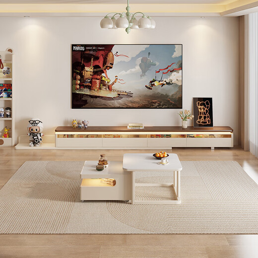 Isabel hollow TV cabinet on the back with hidden sockets and floor cabinet for home living room solid wood ultra-narrow TV cabinet with reserved skirting 2.0 meters | reserved countertop wire trough with removable back panel