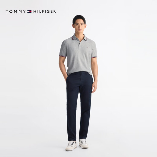 Tommy Hilfiger [Softness] Summer men's breathable pearl-floor mesh short-sleeved T-shirt with a slim POLOJ9195