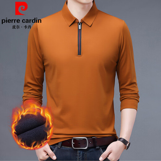 皮尔卡丹（pierre cardin）中年长袖t恤男2025秋季新款品牌半拉链休闲纯棉薄款翻领打底衫男 6623黑色 薄款 M 165码
