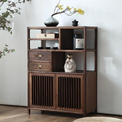 Jianyimao new Chinese style Bogu rack walnut small solid wood Duobao Pavilion living room tea storage cabinet home retro Ruyi Bogu rack tea cabinet 80*120*35cm