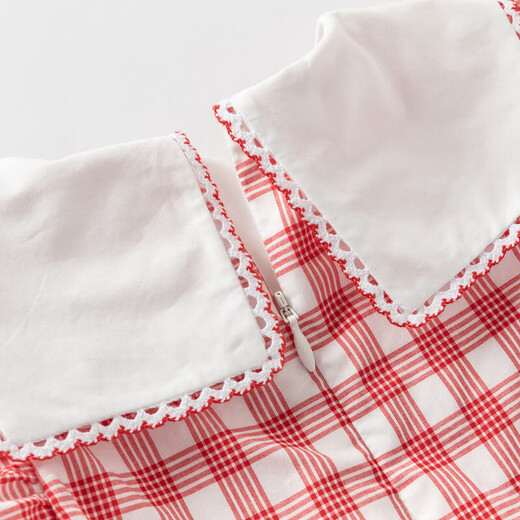 DAVE&BELLA cotton children's dress children's clothing new baby girl princess skirt children's plaid skirt girl's skirt children's skirt red plaid in stock 80 cm (recommended height 73-80cm)