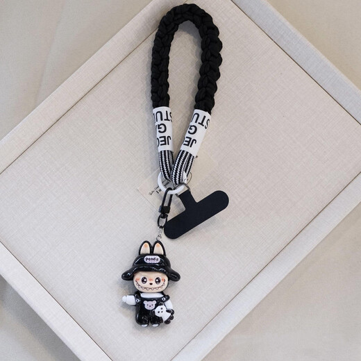 TAFN mobile phone lanyard mobile phone chain wrist anti-theft lanyard women's anti-lost rope wrist clip Apple Android universal cute fresh high-value short three-strand thick braided contrast color black + doll gasket