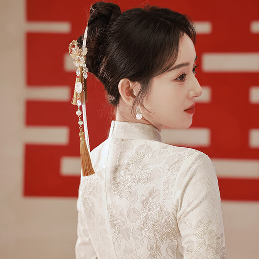 Bangboshi New Year New Chinese Style Improved Cheongsam 2025 Autumn and Winter Little People Everyday Elegant Engagement Mid-Long Sleeve New Year Gift Beige Improved Cheongsam Mid-Length L Suitable (85-100)