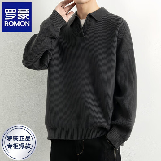 ROMON Knitted Sweater Men's Autumn and Winter Lazy Lapel Loose Pullover Sweatshirt Long Sleeve Warm Inner Men's Clothing Gray Hair Apricot L Recommended 120-140 Jin Jin equals 0.5 kg