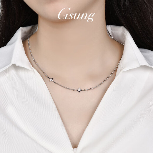 GsunG platinum chain set for women new PT950 star necklace AB chain platinum necklace female Cuban chain with bead chain PT950 chain set about 11 grams 43 cm pre-ordered