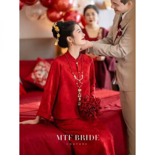 Spring Man (TANHUANGREN) Chinese wedding dress red improved cheongsam 2025 new engagement dress skirt suit back home and toast suit red suit 2XL large size