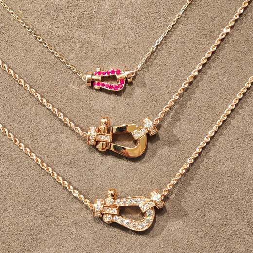 CAOX 18K gold horseshoe buckle necklace Frederic large, medium and small diamond-set rose gold platinum gold diamond pendant Au750 18k rose gold full diamond necklace (large size)