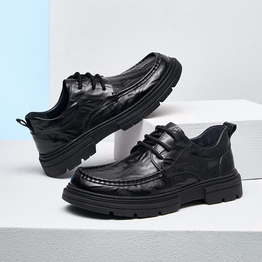 Camel (CAMEL) comfortable commuting soft sole scratched cowhide classic men's business casual leather shoes G15A155051 black 42