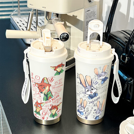 Whalemedo Judynik Thermos Strohverbeigungsbecher großer Kapazitätssportwagen tragbare männliche und weibliche Studenten, um zum School Cup BXAB6624 Fox Nick Edelstahl-Liner-520ml mit Lanyard zu gehen