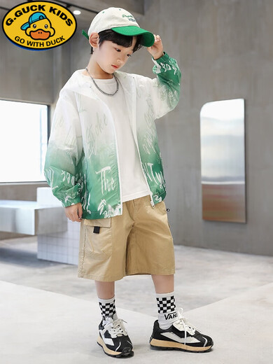 G.DUCKKIDS Boys Summer Sun Protection Clothing 2025 New Hooded Summer Lightweight Breathable Outerwear Medium and Large Children Summer Sun Protection Clothing Blue Blue 120 CM