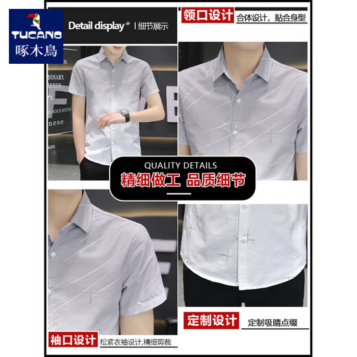 Camisa de manga corta de seda de pájaros carpinteros Camisa de gradiente de verano para hombres Camisa informal de media manga Camisa de pulgada cuadrada sin escalaval