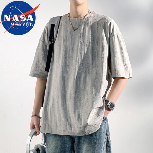 NASA Marvel T-shirt à manches courtes à manches courtes Men Men Summer à manches à manches lâches Contrôle rond Contrôle Shirt Abricot Gray XL