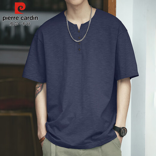 皮尔卡丹（pierre cardin）短袖T恤男夏季宽松薄款上衣男复古潮牌亨利领衣服男装 深灰 XL