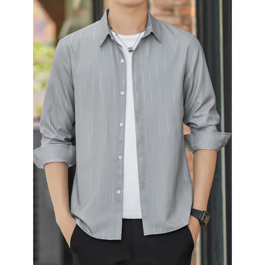 Pierre Cardin camisa de manga larga de verano para hombre seda de hielo sección delgada fresca protección solar camisa exterior transpirable chaqueta de marca de moda madura ligera suelta 6173 gris 2XL 140-155Jin Jin equivale a 0,5 kg