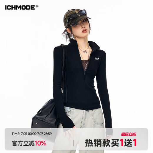 ICH MODE外套女美式物理防晒短款秋季2025新款修身长袖开衫上衣 黑色 黑色 S