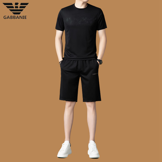奇阿玛尼亚夏季短袖休闲运动短裤套装男2025新款桑.蚕丝t恤 白色13601-1 M 165码(合适90-120斤)