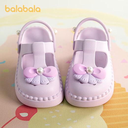 Balabala Children's Shoes Children's Croc Shoes Girls Sandals Thick Soled Outerwear 2025 Summer New Shoes Sweet Purple 28