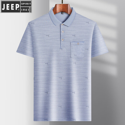 Jeep Middle-aged Men's Lapel Ice Silk Short Sleeve T-shirt Daddy Outfit Loose Casual POLO Shirt Middle-aged Thin Summer T-shirt 9855 Gray M 48/165