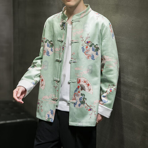 皮尔卡丹（pierre cardin）中国风新中式秋冬保暖鹿皮绒盘扣刺绣拜年唐装夹克外套汉服上衣男 Y756粉色 收藏+关注优先发货 M 建议95-120斤