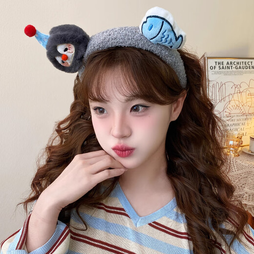 Danqin Cute Cartoon Plush Little Penguin Headband Cute Girly Heart Headband Washing Face, Pressing Hair, Taking Photos, Hairpin Creative Headband Penguin Fish Headband